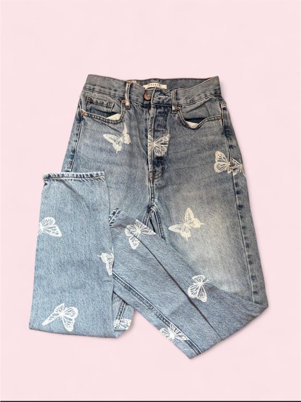 PacSun High-Rise Light Blue Butterfly Print Jeans